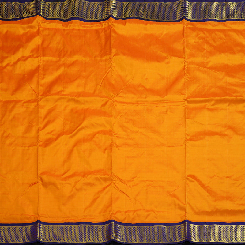 Hayagrivas Vintage Mango Yellow Handloom Kanjivaram Ten Yards Madisar Silk Saree with Blue Border BBD1418L8-1