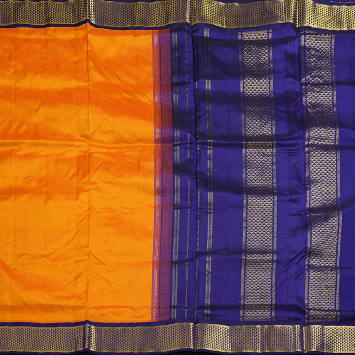 Hayagrivas Vintage Mango Yellow Handloom Kanjivaram Ten Yards Madisar Silk Saree with Blue Border BBD1418L8-1