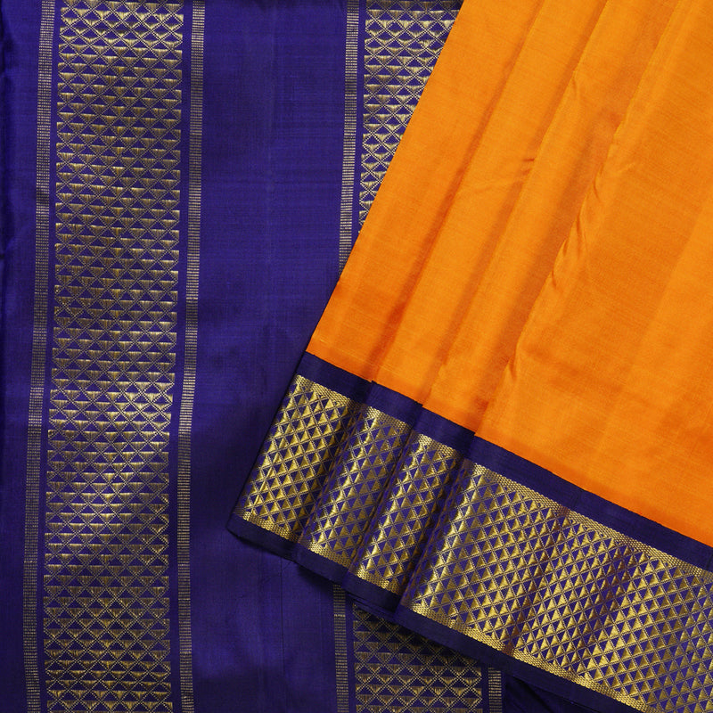 Hayagrivas Vintage Mango Yellow Handloom Kanjivaram Ten Yards Madisar Silk Saree with Blue Border BBD1418L8-1