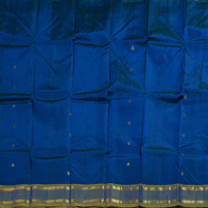 Hayagrivas Peacock Blue Handloom Kanjivaram Silk Saree with Dual Tone (Yellow With Blue) Border BBD1420L1-24