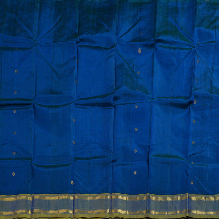 Hayagrivas Peacock Blue Handloom Kanjivaram Silk Saree with Dual Tone (Yellow With Blue) Border BBD1420L1-24