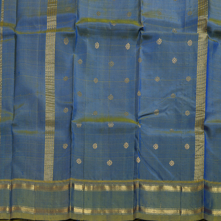Hayagrivas Peacock Blue Handloom Kanjivaram Silk Saree with Dual Tone (Yellow With Blue) Border BBD1420L1-24
