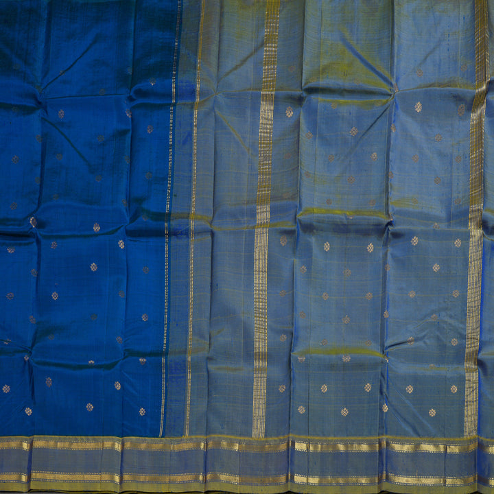 Hayagrivas Peacock Blue Handloom Kanjivaram Silk Saree with Dual Tone (Yellow With Blue) Border BBD1420L1-24