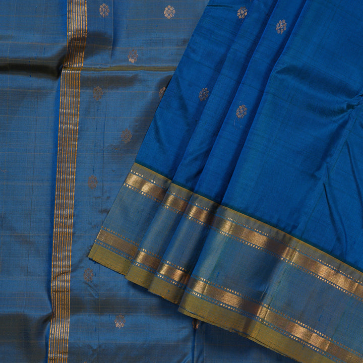 Hayagrivas Peacock Blue Handloom Kanjivaram Silk Saree with Dual Tone (Yellow With Blue) Border BBD1420L1-24