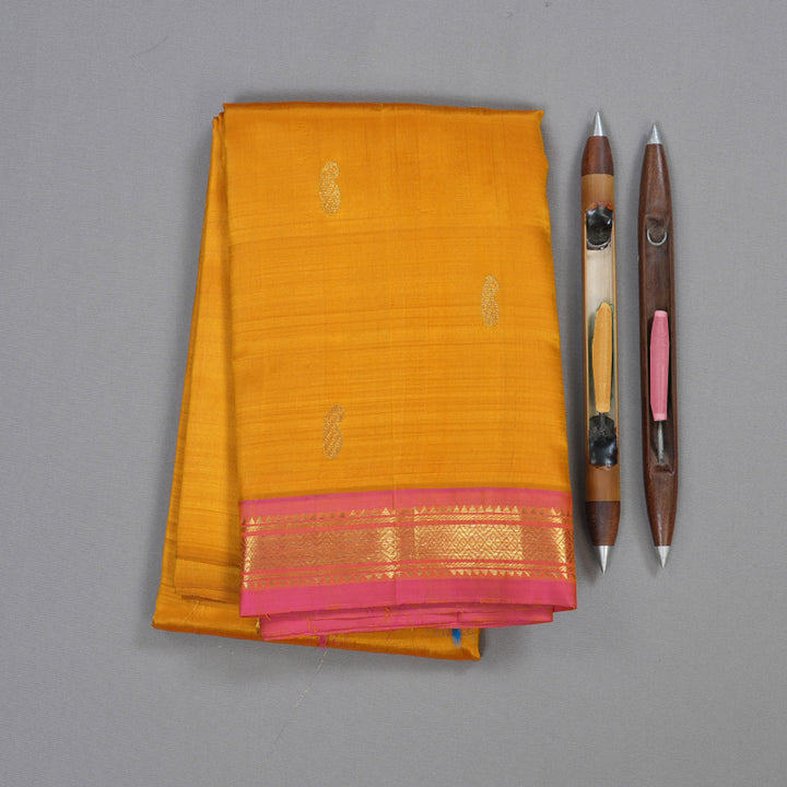 Hayagrivas Mustard Handloom Kanjivaram Silk Saree with Rose Pink Border BBD1420L1-5