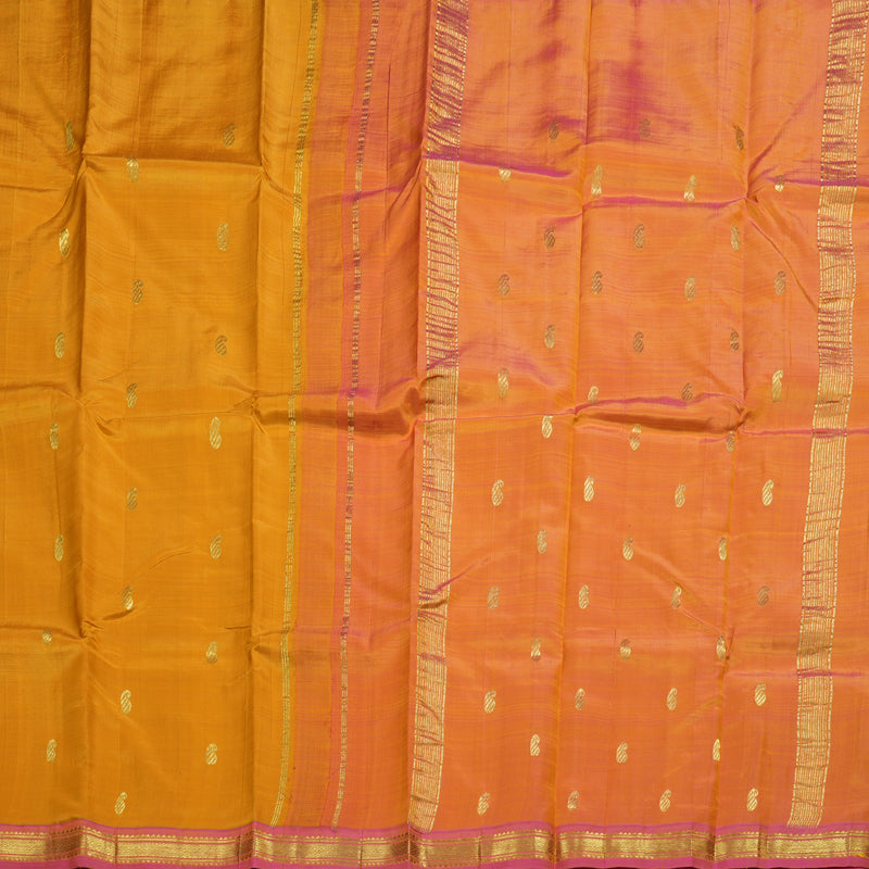 Hayagrivas Mustard Handloom Kanjivaram Silk Saree with Rose Pink Border BBD1420L1-5