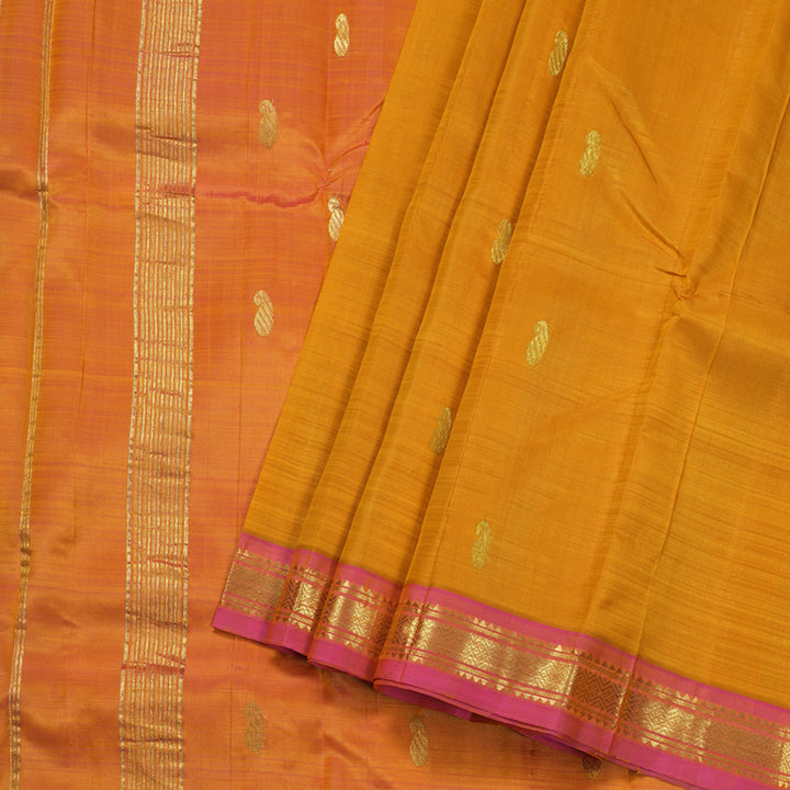 Hayagrivas Mustard Handloom Kanjivaram Silk Saree with Rose Pink Border BBD1420L1-5