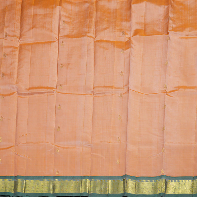Hayagrivas Peach Orange Handloom Kanjivaram Silk Saree with Dark Green Border BBD1420L5-1
