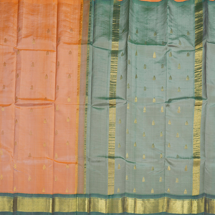 Hayagrivas Peach Orange Handloom Kanjivaram Silk Saree with Dark Green Border BBD1420L5-1
