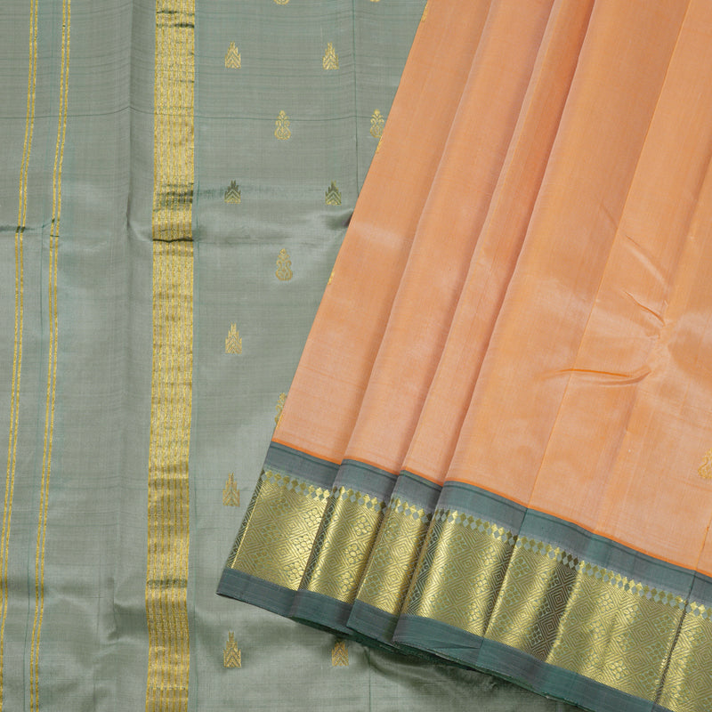 Hayagrivas Peach Orange Handloom Kanjivaram Silk Saree with Dark Green Border BBD1420L5-1