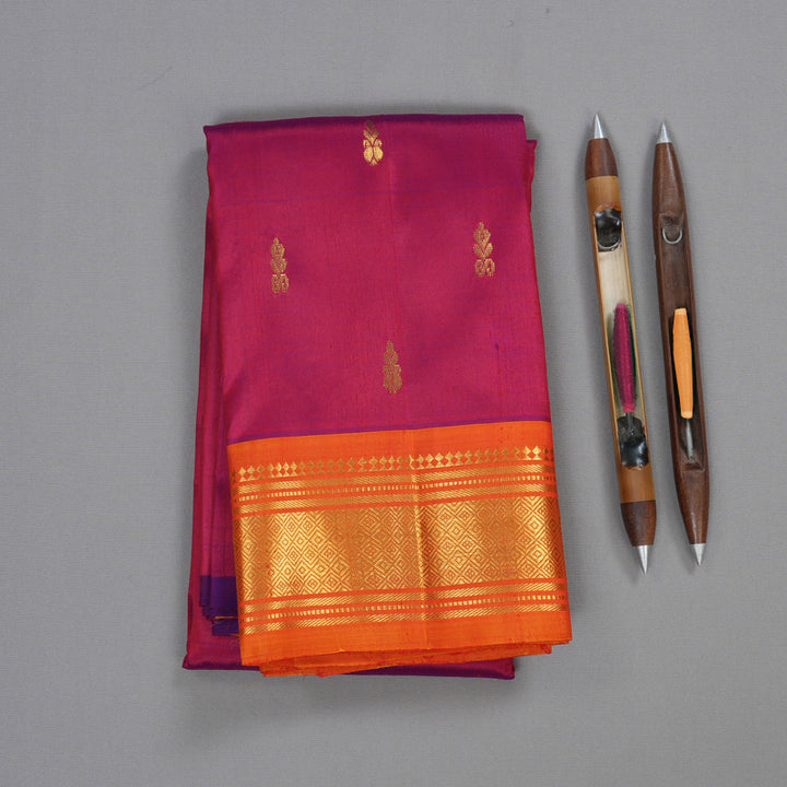 Hayagrivas Wine Purple Handloom Kanjivaram Silk Saree with Honey Mustard Border BBD1420L5-13