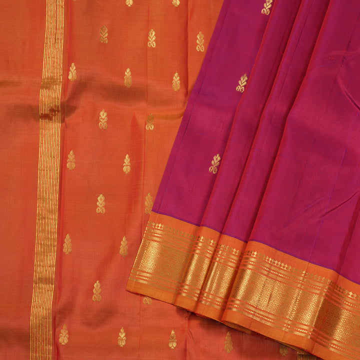 Hayagrivas Wine Purple Handloom Kanjivaram Silk Saree with Honey Mustard Border BBD1420L5-13