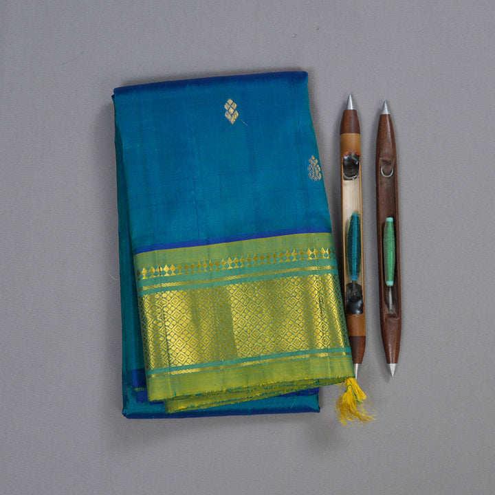 Hayagrivas Blue Handloom Kanjivaram Silk Saree with Sampanga Yellow Border BBD1420L5-16