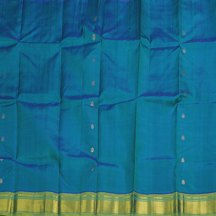 Hayagrivas Blue Handloom Kanjivaram Silk Saree with Sampanga Yellow Border BBD1420L5-16