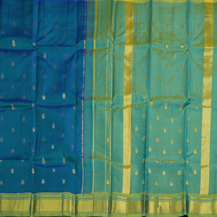 Hayagrivas Blue Handloom Kanjivaram Silk Saree with Sampanga Yellow Border BBD1420L5-16