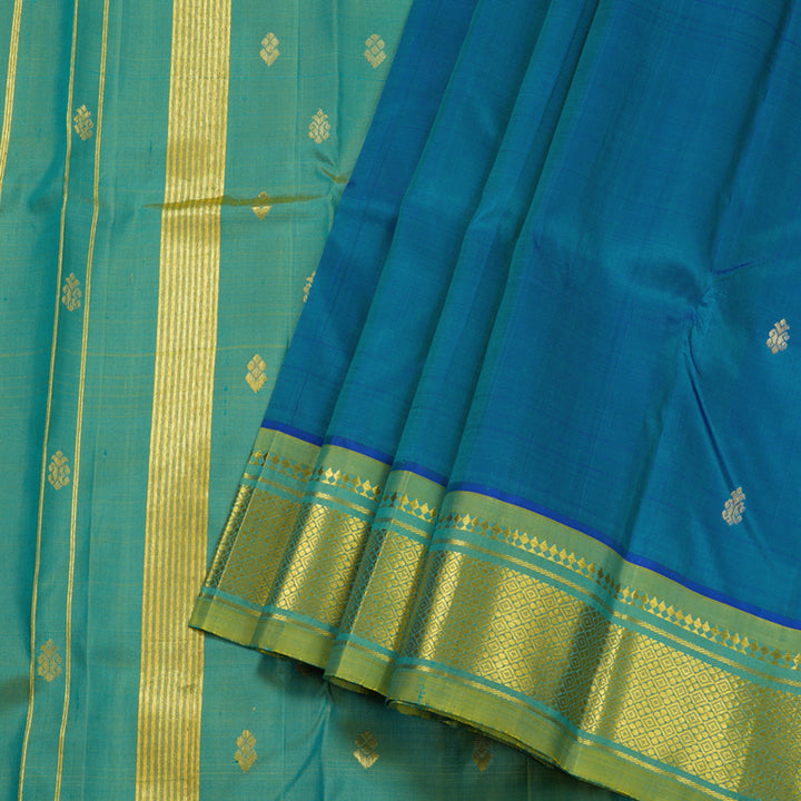 Hayagrivas Blue Handloom Kanjivaram Silk Saree with Sampanga Yellow Border BBD1420L5-16