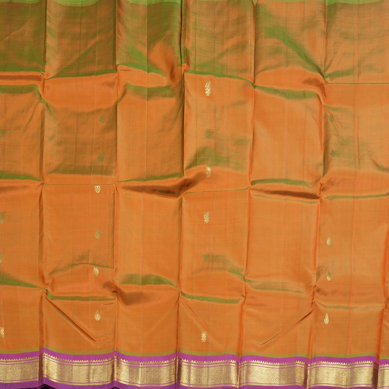 Hayagrivas Dual Tone (Orange With Light Green) Handloom Kanjivaram Silk Saree with Purple Border BBD1420L5-18