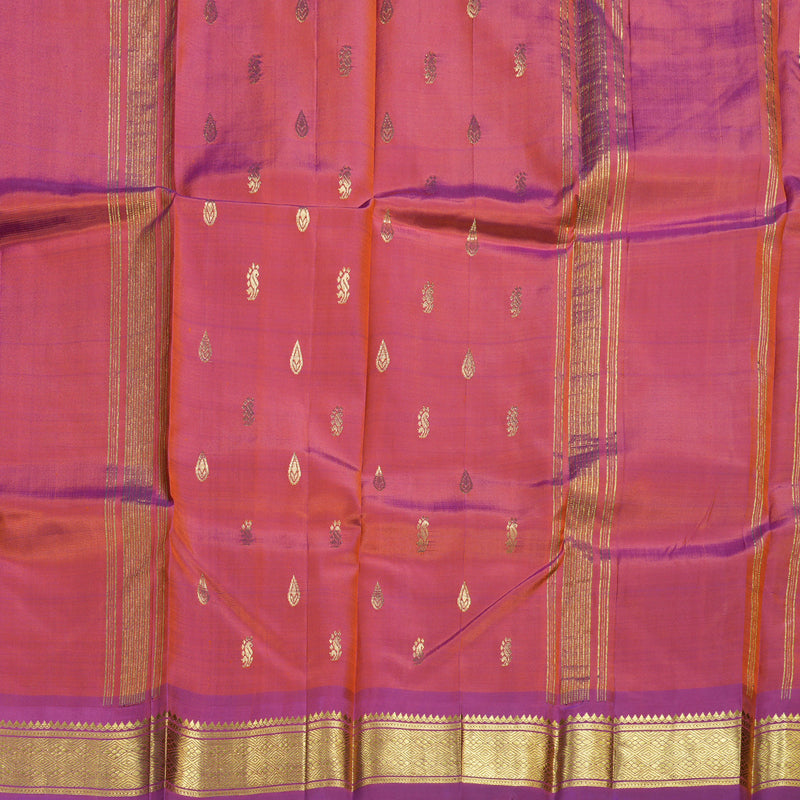 Hayagrivas Dual Tone (Orange With Light Green) Handloom Kanjivaram Silk Saree with Purple Border BBD1420L5-18