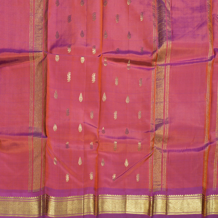 Hayagrivas Dual Tone (Orange With Light Green) Handloom Kanjivaram Silk Saree with Purple Border BBD1420L5-18