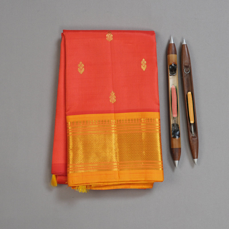 Hayagrivas Tomato Red Handloom Kanjivaram Silk Saree with Honey Mustard Border BBD1420L5-8