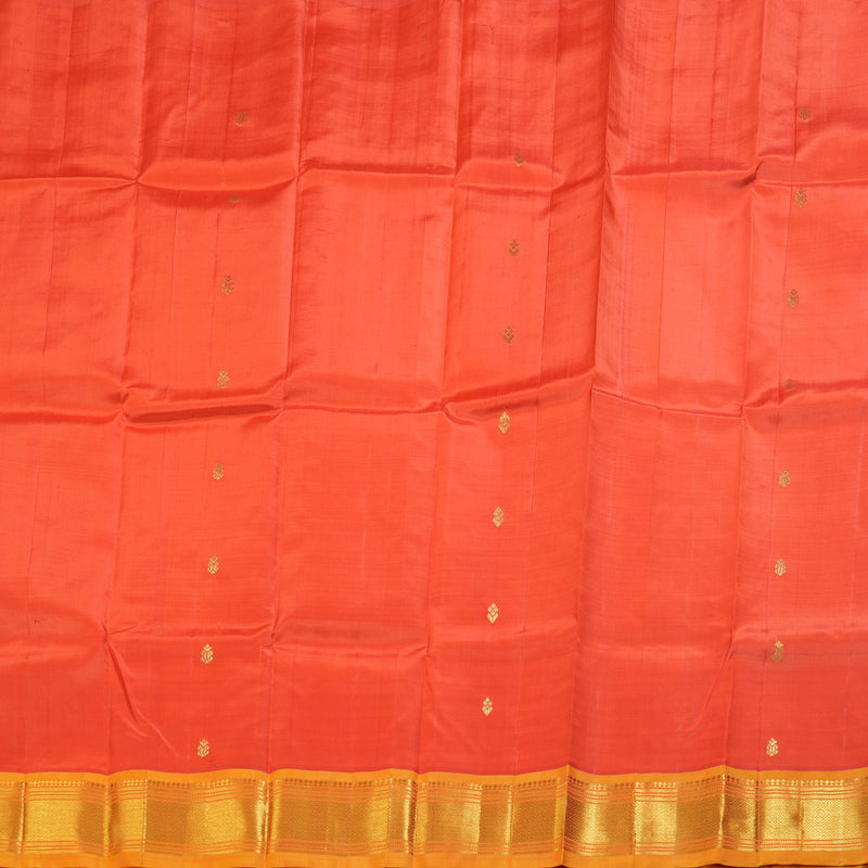 Hayagrivas Tomato Red Handloom Kanjivaram Silk Saree with Honey Mustard Border BBD1420L5-8