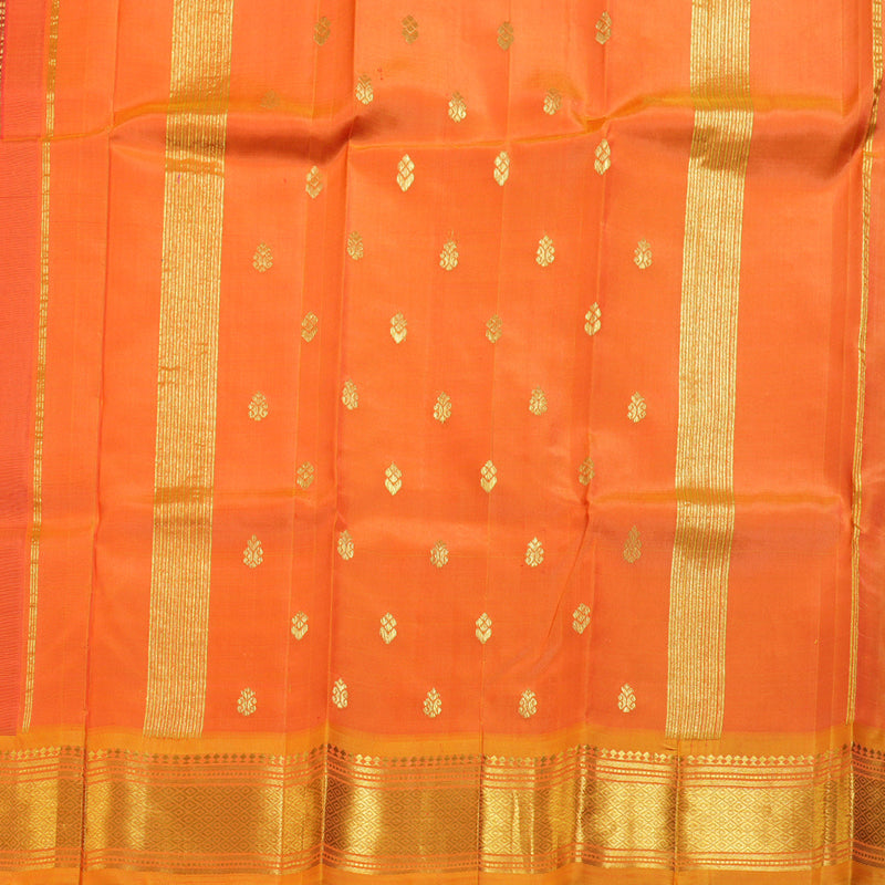 Hayagrivas Tomato Red Handloom Kanjivaram Silk Saree with Honey Mustard Border BBD1420L5-8