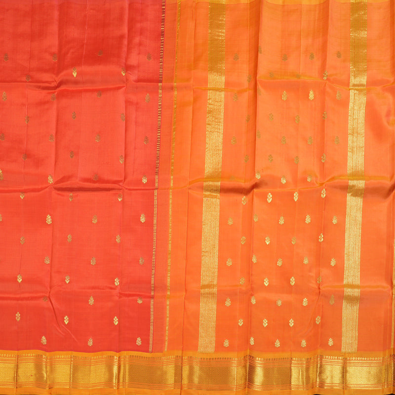 Hayagrivas Tomato Red Handloom Kanjivaram Silk Saree with Honey Mustard Border BBD1420L5-8