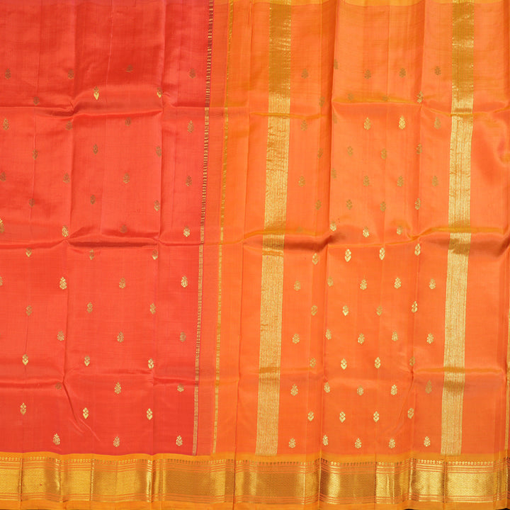 Hayagrivas Tomato Red Handloom Kanjivaram Silk Saree with Honey Mustard Border BBD1420L5-8