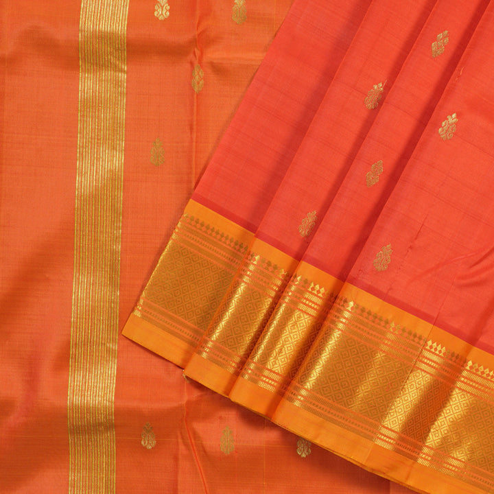 Hayagrivas Tomato Red Handloom Kanjivaram Silk Saree with Honey Mustard Border BBD1420L5-8