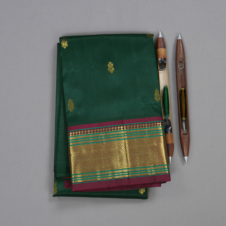 Hayagrivas Bottle Green Handloom Kanjivaram Silk Saree with Mandhalir Border BBD1420L6-6