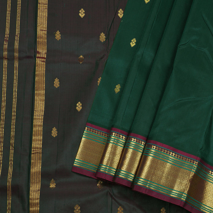 Hayagrivas Bottle Green Handloom Kanjivaram Silk Saree with Mandhalir Border BBD1420L6-6