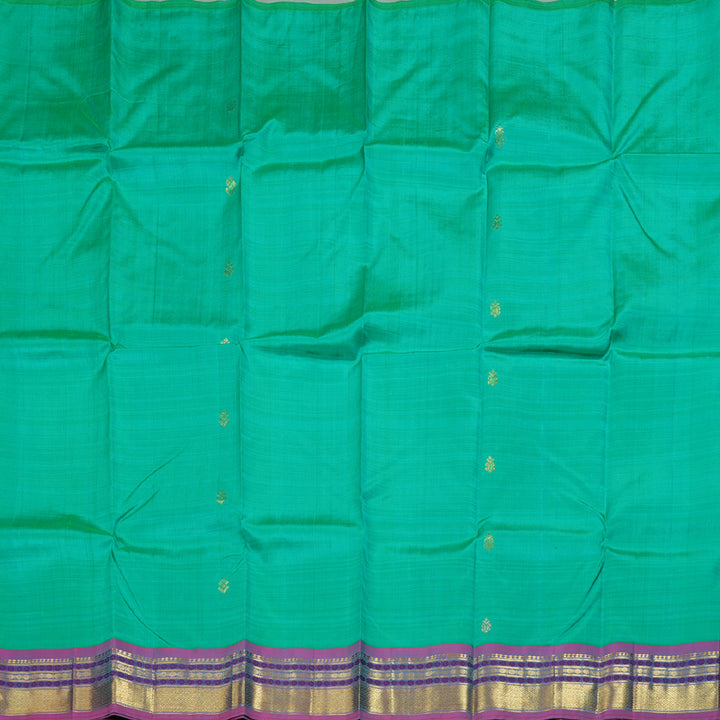 Hayagrivas Sea Green Handloom Kanjivaram Silk Saree with Purple Border BBD1420L7-2