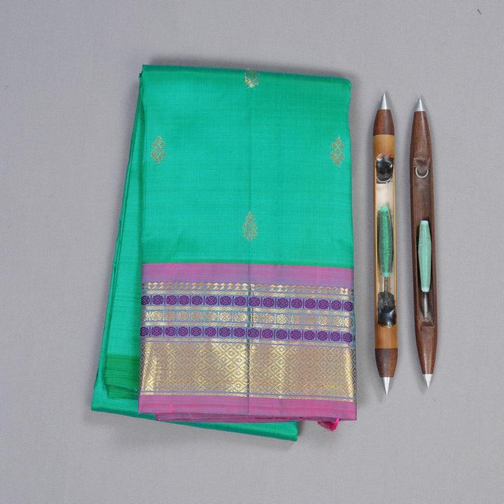Hayagrivas Sea Green Handloom Kanjivaram Silk Saree with Purple Border BBD1420L7-2