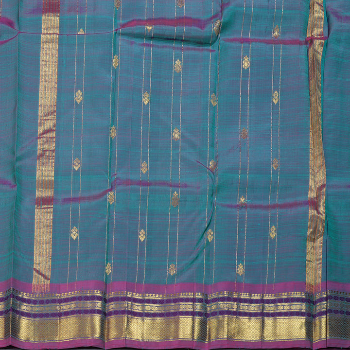 Hayagrivas Sea Green Handloom Kanjivaram Silk Saree with Purple Border BBD1420L7-2
