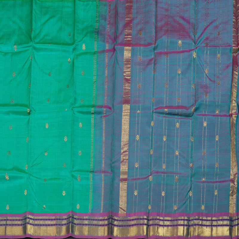 Hayagrivas Sea Green Handloom Kanjivaram Silk Saree with Purple Border BBD1420L7-2