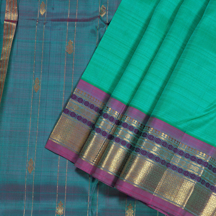 Hayagrivas Sea Green Handloom Kanjivaram Silk Saree with Purple Border BBD1420L7-2