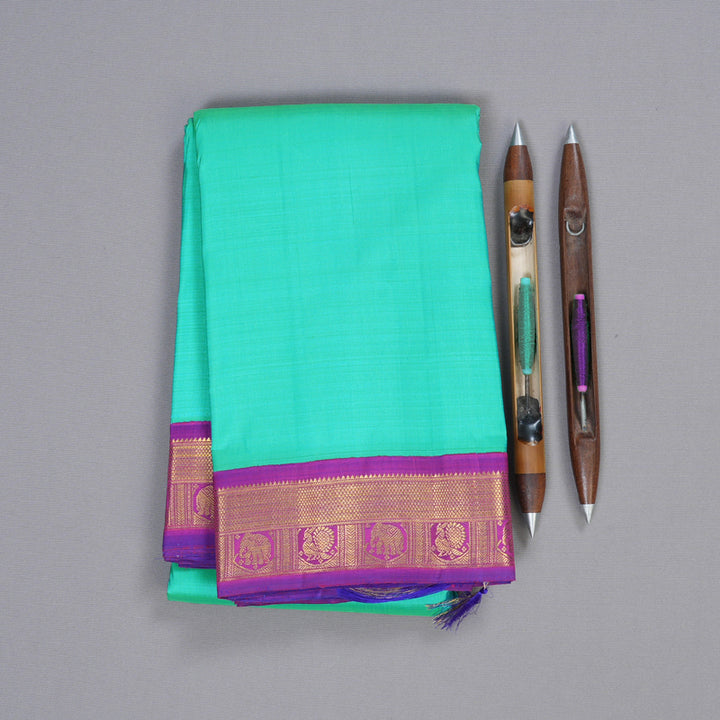 Hayagrivas Sea Green Handloom Kanjivaram Silk Saree with Purple Border BBD1422L1-1