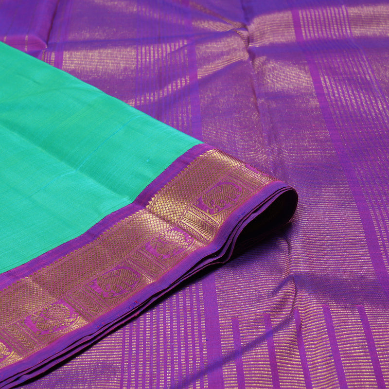 Hayagrivas Sea Green Handloom Kanjivaram Silk Saree with Purple Border BBD1422L1-1