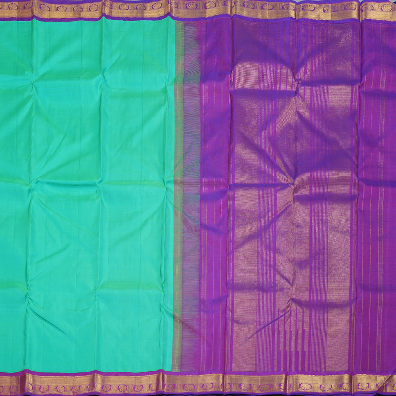 Hayagrivas Sea Green Handloom Kanjivaram Silk Saree with Purple Border BBD1422L1-1