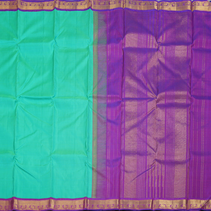 Hayagrivas Sea Green Handloom Kanjivaram Silk Saree with Purple Border BBD1422L1-1