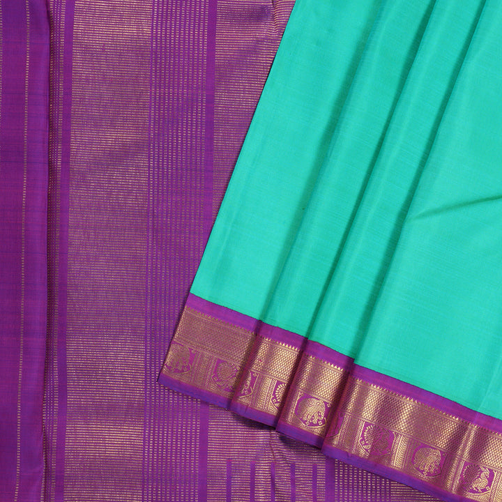 Hayagrivas Sea Green Handloom Kanjivaram Silk Saree with Purple Border BBD1422L1-1
