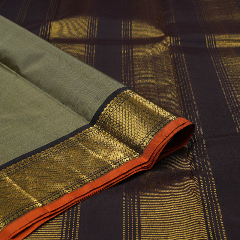 Hayagrivas Greenish Grey Handloom Kanjivaram Silk Saree with Black Border BBD1422L14-1