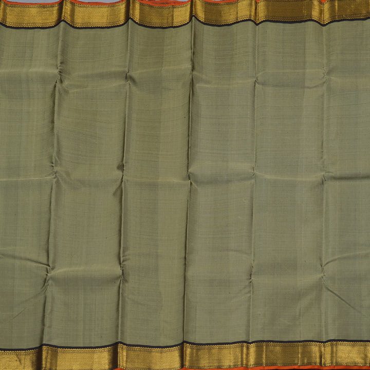 Hayagrivas Greenish Grey Handloom Kanjivaram Silk Saree with Black Border BBD1422L14-1