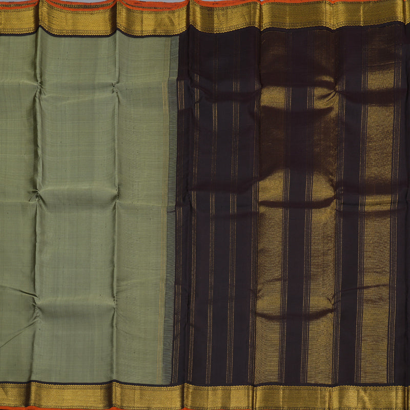 Hayagrivas Greenish Grey Handloom Kanjivaram Silk Saree with Black Border BBD1422L14-1