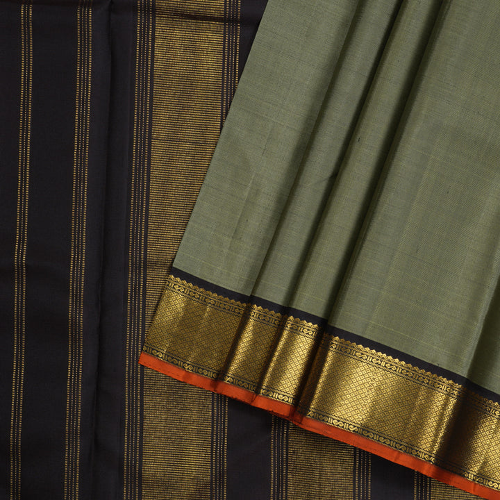 Hayagrivas Greenish Grey Handloom Kanjivaram Silk Saree with Black Border BBD1422L14-1