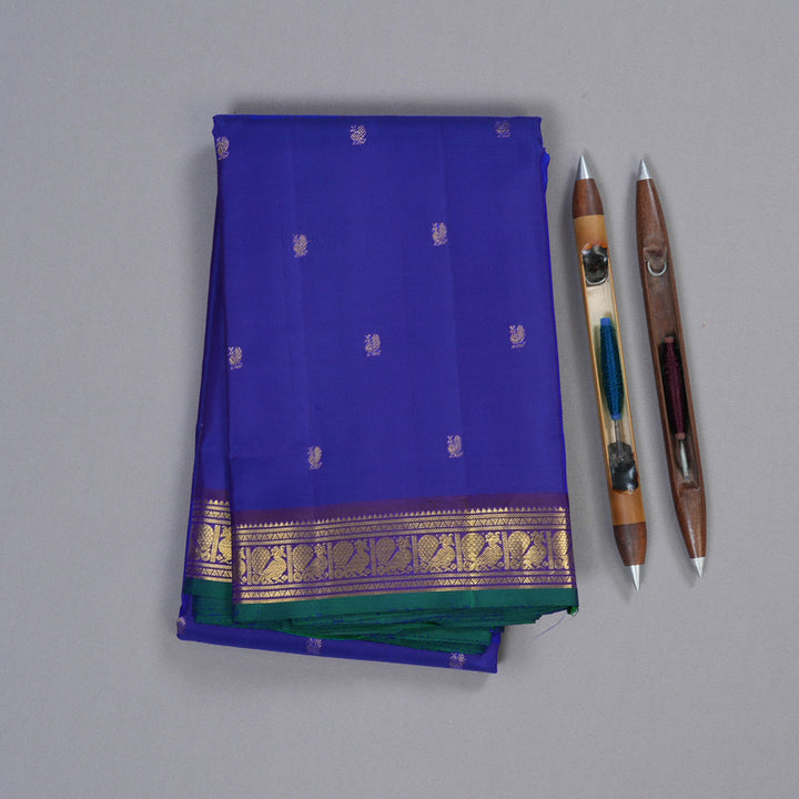 Hayagrivas Blue Handloom Kanjivaram Silk Saree with Purple Border BBD1422L5-1