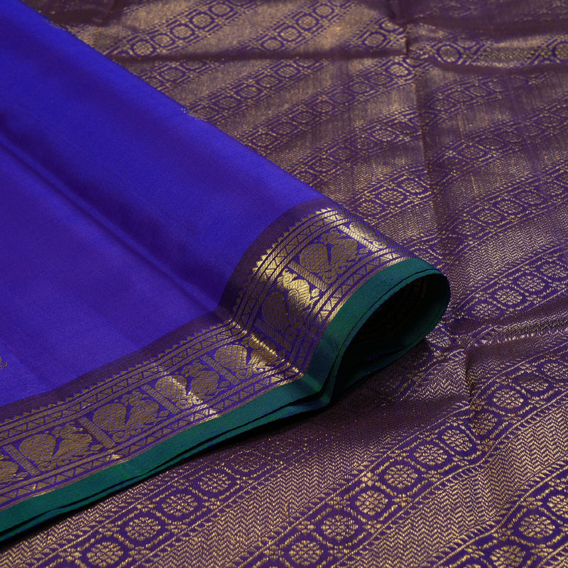 Hayagrivas Blue Handloom Kanjivaram Silk Saree with Purple Border BBD1422L5-1