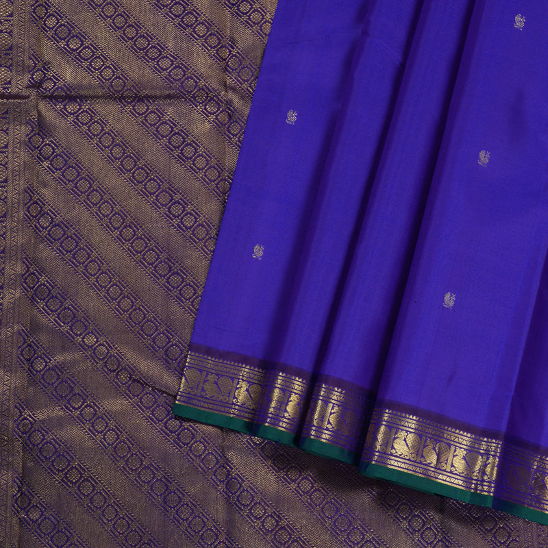 Hayagrivas Blue Handloom Kanjivaram Silk Saree with Purple Border BBD1422L5-1