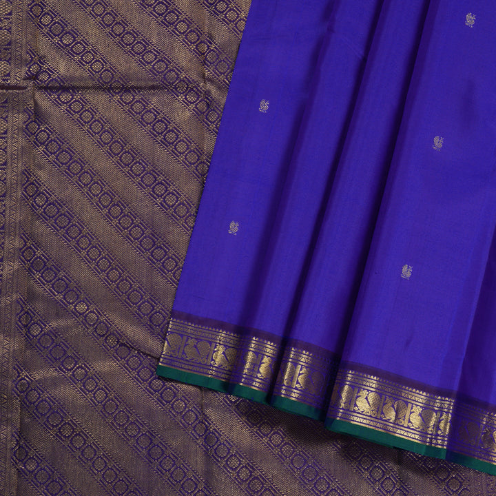 Hayagrivas Blue Handloom Kanjivaram Silk Saree with Purple Border BBD1422L5-1