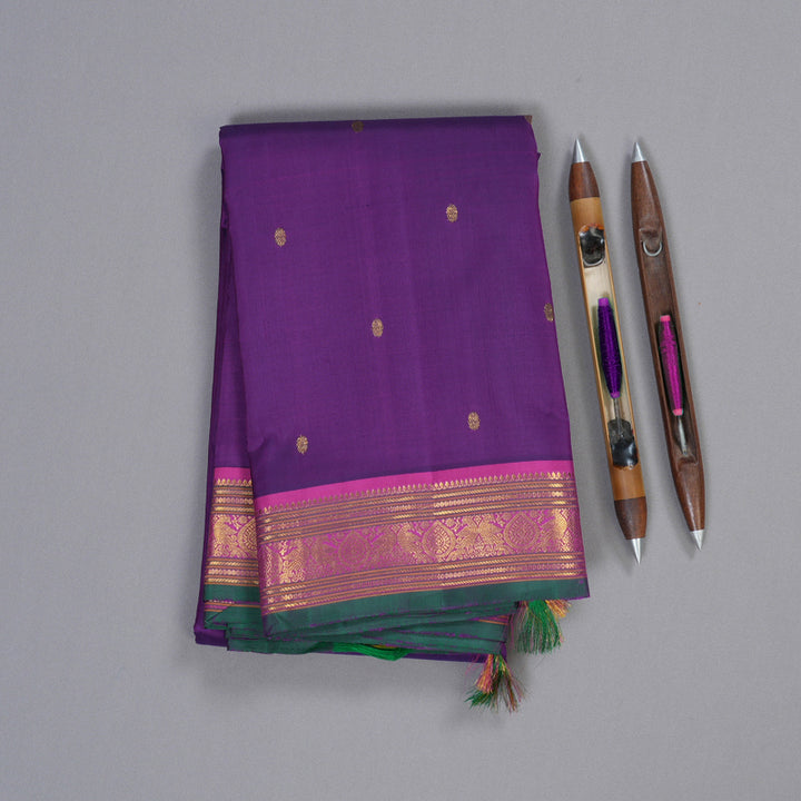 Hayagrivas Purplish Blue Handloom Kanjivaram Silk Saree with Purple Border BBD1422L6-1